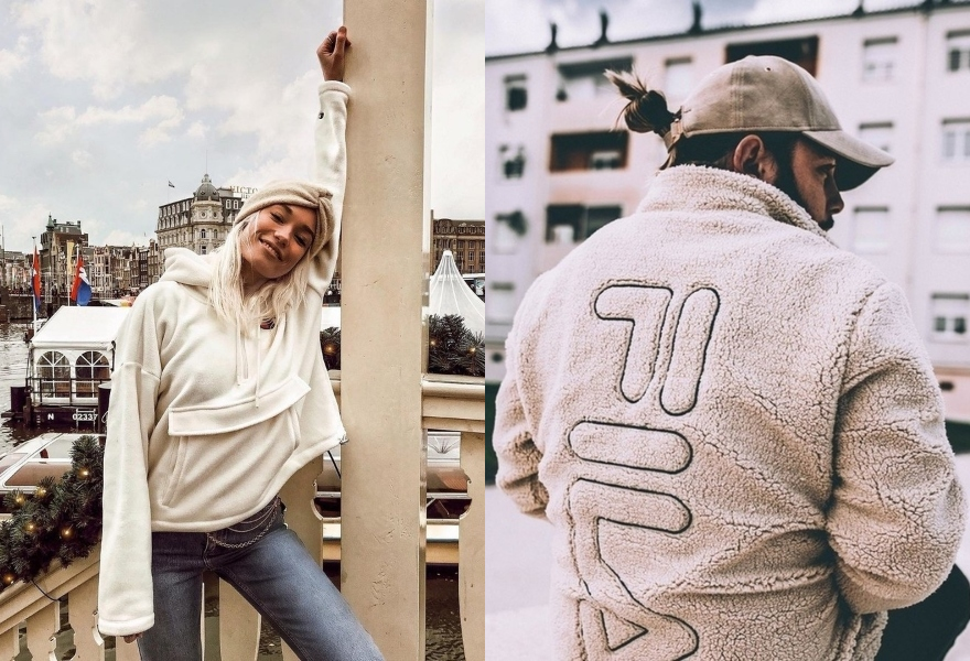 Kuvassa nainen ja mies fleecetakissa .