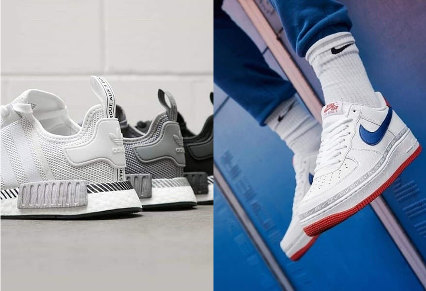 Kuvassa adidas originals NMD ja Nike Air Force 1 Low