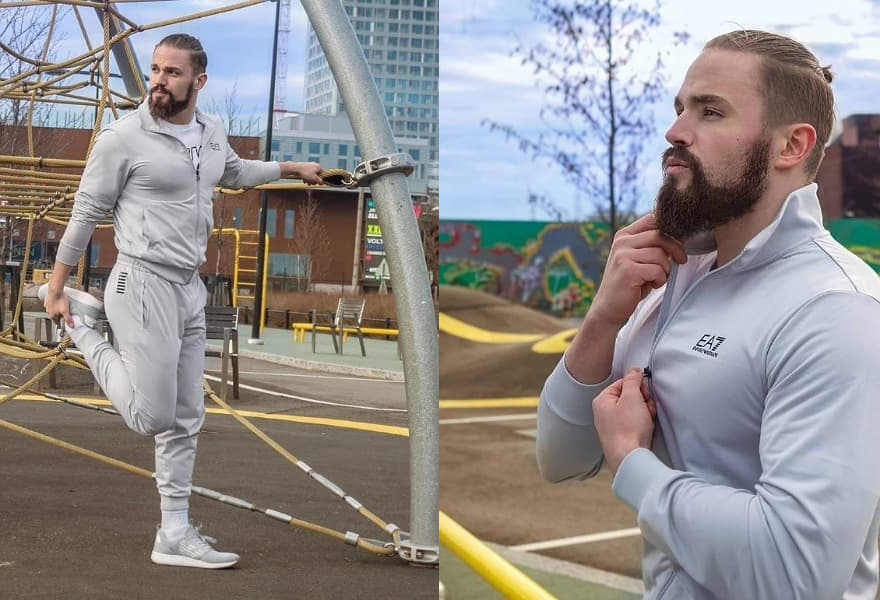 Kuvassa mies Emporio Armani EA7 -verryttelyasussa