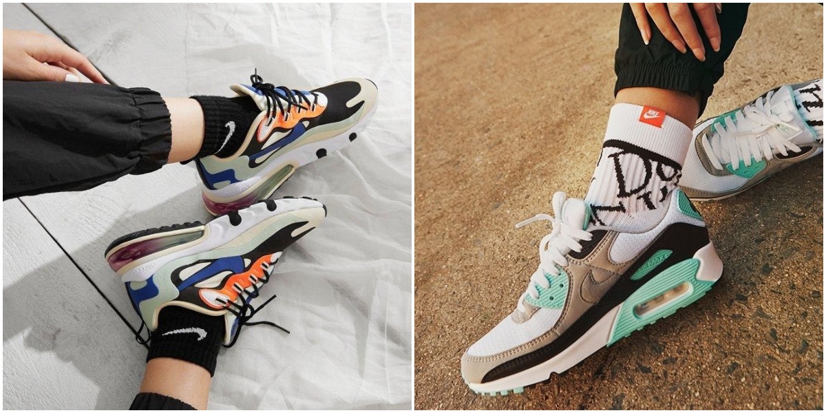 Nike Air Max 270 React ja Nike Air Max 90 kuvattuna